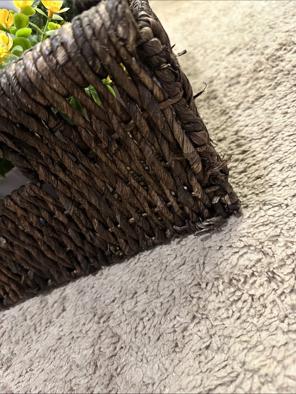 Woven Storage Basket and Faux Plants